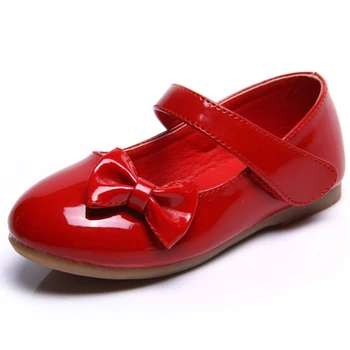 Най-добрите Нови Обувки за малки момичета; Детски обувки на Принцесата с лък За Сватбени партита; Танцови Студентски кожени Обувки Червен, черен, Бял Цвят; 18-24 М; от 3 до 14 години