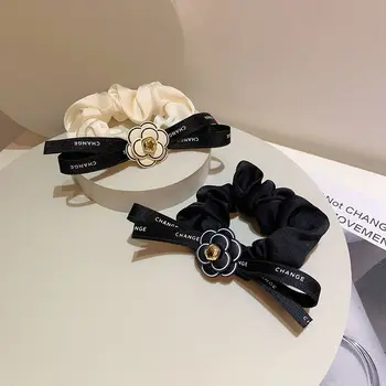 Нов Висококачествен бутиков с Лък под формата на камелия, пръстен за Вратовръзка, Ластични ленти за коса, гумени ленти за коса, Аксесоари за коса за жени