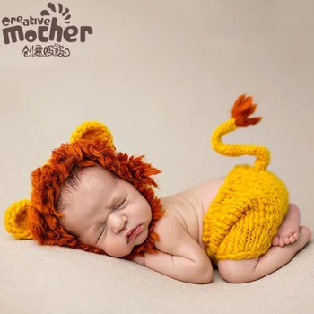 нова Забавна дрехи за снимки на новородени, Сувенир, дрехи за снимки на 0-100 дни, скъпа дрехи за малък лъв, комплект от 2 теми