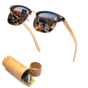 Нови модни луксозни слънчеви очила за колоездене на открито Uv400, класически мъжки кръгли слънчеви очила от бамбуково дърво