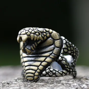 Нови Мъжки пръстени от неръждаема стомана 316L паднал ангел сатана змия на главата на животното пентаграм герб Бижута подарък безплатна доставка