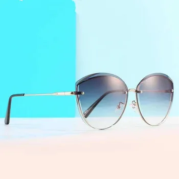 Нови овални слънчеви очила без граници, женски декоративни метални слънчеви очила с диаманти, Дамски летни тенденция очила с UV400 Oculos De Sol