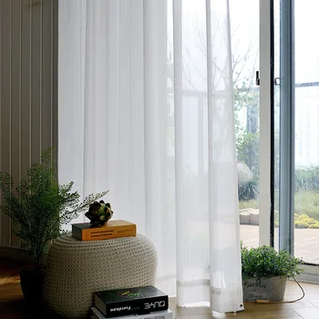 Однотонная универсална газова завеса проста памучен проказата бяла прозорец марля домашен хотел
