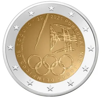 Португалия Токийские Игри 2021 2 Евро Биметаллическая Възпоменателна Монета Нов UNC Оригинал