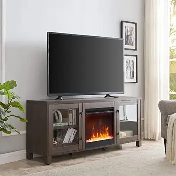 Правоъгълна поставка за телевизор до 80 инча, черен на цвят, стойка за телевизор с камина в стаята