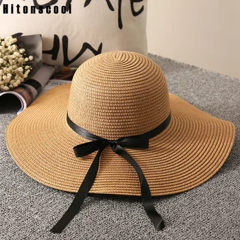проста сгъваема сламена шапка с широка периферия за момичета, солнцезащитная шапка, Плажна дамска лятна шапка, шапка за пътуване със защита от ултравиолетови лъчи, Дамска шапка, дамски