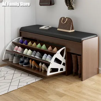 Прости шкафове за съхранение, многопластова флип-надолу капачката, Столче за преобличане на обувки, Дизайн чекмедже, Входна пейка, Мека чанта-възглавница, Шкафове за обувки