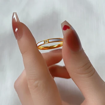 пръстени за двойката от титанов стомана с дебелина 2 мм, с един стразом, модно дамско годежен пръстен, фини пръстени с лепило, Размер на 5-10 САЩ