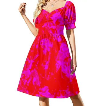 Розови и червени флорални мотиви с розови цветя Рокля лятото женствена рокля 2023 модни Дрехи