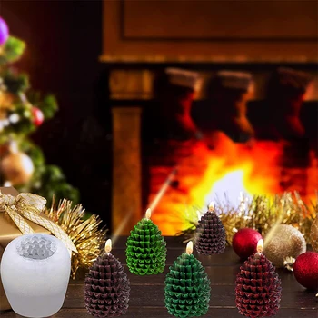 Силиконова форма за свещи от шишарката, форма за сапун от борова орех, под формата на кристали от смола, Производство на ябълков шоколад, декорация за партита, Коледни подаръци