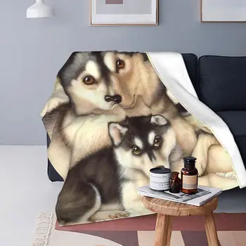 Стръмни одеяла Хъски С фланелевым принтом Сладък кучета, Джобно Супер Топло покривка за дивана, пътни легла