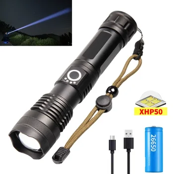 Супер ярки led фенерче XHP50, водоустойчив USB-акумулаторна фенерче с дисплей батерии, мащабируем, подходящ за ловна лампи