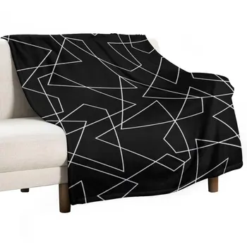 Фланелевое одеяло с абстрактна Геометрия, Качествена Топло и Меко покривало за легло с принтом под формата на бяла линия, Покривка за Зимните Пътувания, Офис мебел, покривки за стол