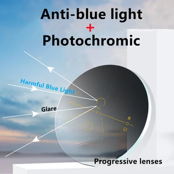 Фотохромичните прогресивно Мультифокальные лещи със защита от синя светлина Man Woman1.56/1.61/1.67/1.74 Оптични лещи за рецепта Man Woman