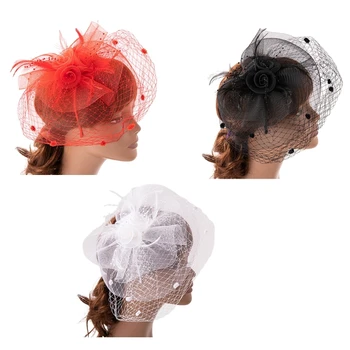 Цвете шапка-чародейката с перо и цветна главичка-пиллбоксом, сватбени шапки, директна доставка