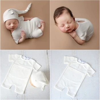 Шапчица за новородено от 0 до 2 месеца с комбинезонами с къси ръкави Комплект дрехи за една фотосесия