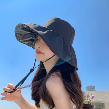 Японски UV-черно лепило Слънцезащитен крем козирка Лятна маска UV-шапка от слънцето Велосипедна шапка-кофа с голяма периферия Детска шапка